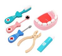 XLKJ 6Pcs Juego de Niños Médico de Madera, Juego de rol de Madera de Doctora de Juguetes para Niños, Juego de Herramientas de Modelo de Dientes