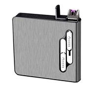 XLKJ Caja de Cigarrillos, Pitilleras USB Recargable Soporte de Eyección Automático con Encendedor de Doble Arco Sin Llama, Impermeable, 20 Cigarrillos Caben