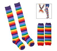 XLKJ Calcetines Hasta La Rodilla para Mujer Medias Largas A Rayas en Diseño Arco Iris, Medias de Rodilla Elástico Clásico para Brazos y Piernas, Calcetines y Guantes Retro para niñas y Mujeres