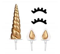 XLKJ Decoración para Tarta Unicornio, Unicornio Cumpleaños Tarta Decoración para Niños, Adornos de Unicornio Cuerno para Tartas con Pestañas y Orejas