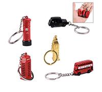 XLKJ Juego de 5 llaveros de Londres, recuerdos Metal troquelado Llavero para Cabina de teléfono, autobús, Big Ben London, Taxi de Londres, London Bus Recuerdo de Regalo