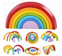 XLKJ Puzzle Rompecabezas Apliable Diseño de Arco Iris Madera Juguetes Educativos Aprendizaje 7 Color para Niños
