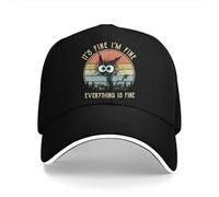 XLLDAANC Gorra de Hombre con Visera Multicolor para Amantes de los Gatos It's Fine, I'm Fine, Everything Is Fine Black Cat Visera Personalizada Sombreros de algodón, para Todas Las Estaciones