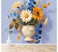 XLMING 3D Papel Pintado Minimalista Tridimensional Jarrón Girasoles Ramo | Cuadros Decorativos de Seda Gama Ideales Para el Estudio la Oficina Comedor Salón Dormitorio Pared Trasera del TV-430cm×300cm
