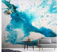 XLMING Abstracto Acuarela Azul Salpicaduras De Tinta Original Papel Pintado 3D Seda De Lujo Pared Estudio Comedor Sofa Dormitorio Madera Salon Tv Decorativo-400cm×280cm