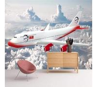 XLMING Abstracto Altura Rojo Avión Nubes Blancas 3D Papel Pintado Pared Premium Textura Seda Estudio Comedor Vinilos Dormitorio Sofás TV Cocina-150cm×105cm