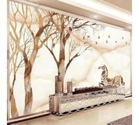 XLMING Abstracto Animales Caballos Pájaros Árboles Imitación Mármol 3D Papel Pintado Lujo Casa Sala Decoración Estar Comedor Sofá Dormitorio TV Fondo de Pared-350cm×256cm