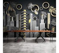 XLMING Abstracto Arquitectura Plantas Hojas Circular 3D Papel Pintado Lujo Casa Sala Decoración Estar Comedor Sofá Dormitorio TV Fondo de Pared-200cm×140cm