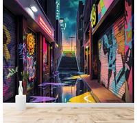 XLMING Abstracto Arquitectura Urbana Calle Grafitis De Colores Arte 3D Papel Pintado Tapiz Textura de Seda Oficina Comedor Sofá Dormitorio Sala Estar TV Fondo Pantalla-250cm×170cm