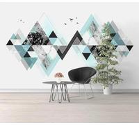 XLMING Abstracto Azul Geométrico Pájaros Mármol Falso Papel Pintado 3D Seda De Lujo Pared Estudio Comedor Sofa Dormitorio Madera Salon Tv Decorativo-400cm×280cm