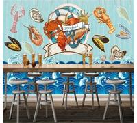 XLMING Abstracto Azul Mar Marisco Restaurante 3D Papel Pintado Tapiz Textura de Seda Oficina Comedor Sofá Dormitorio Sala Estar TV Fondo Pantalla-430cm×300cm