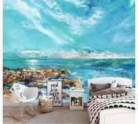 XLMING Abstracto Azul Mar Playa Paisaje 3D Papel Pintado Pared Premium Textura Seda Estudio Comedor Vinilos Dormitorio Sofás TV Cocina-300cm×210cm
