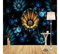 XLMING Abstracto Azul Simple Hermosa Flor Fractal Papel Pintado 3D Seda De Lujo Pared Estudio Comedor Sofa Dormitorio Madera Salon Tv Decorativo-400cm×280cm