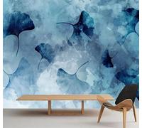 XLMING Abstracto Azul Tinta China Hojas De Ginkgo Arte 3D Papel Pintado Tapiz Textura de Seda Oficina Comedor Sofá Dormitorio Sala Estar TV Fondo Pantalla-430cm×300cm