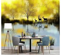 XLMING Abstracto Bello Árboles Alces Paisaje 3D Papel Pintado Tapiz Textura de Seda Oficina Comedor Sofá Dormitorio Sala Estar TV Fondo Pantalla-400cm×280cm