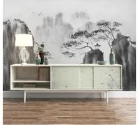 XLMING Abstracto Blanco Y Negro Tinta China Paisajes 3D Papel Pintado Pared Premium Textura Seda Estudio Comedor Vinilos Dormitorio Sofás TV Cocina-150cm×105cm