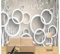 XLMING Abstracto Bosque Pájaros Círculos Arte Papel Pintado 3D Seda De Lujo Pared Estudio Comedor Sofa Dormitorio Madera Salon Tv Decorativo-400cm×280cm
