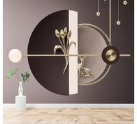 XLMING Abstracto Ciervo Dorado Formas Geométricas Flores Arte 3D Papel Pintado Tapiz Textura de Seda Oficina Comedor Sofá Dormitorio Sala Estar TV Fondo Pantalla-350cm×256cm