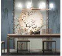 XLMING Abstracto Cimas De Montaña Ramas Flores Pajaritos 3D Papel Pintado Tapiz Textura de Seda Oficina Comedor Sofá Dormitorio Sala Estar TV Fondo Pantalla-350cm×256cm