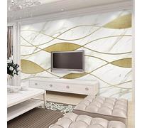 XLMING Abstracto Geométrico Dorado Líneas Imitación Mármol 3D Papel Pintado Lujo Casa Sala Decoración Estar Comedor Sofá Dormitorio TV Fondo de Pared-300cm×210cm