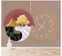 XLMING Abstracto Geométrico Reloj Dorado Ciervo Montañas Árboles 3D Papel Pintado Tapiz Textura de Seda Oficina Comedor Sofá Dormitorio Sala Estar TV Fondo Pantalla-250cm×170cm