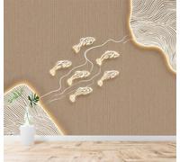 XLMING Abstracto Líneas Doradas Pececitos Río Que Fluye Fondo Beige 3D Papel Pintado Tapiz Textura de Seda Oficina Comedor Sofá Dormitorio Sala Estar TV Fondo Pantalla-400cm×280cm