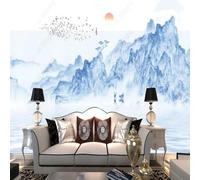 XLMING Abstracto Pintado A Mano Montañas Pájaros Volando Amanecer Barquito 3D Papel Pintado Pared Premium Textura Seda Estudio Comedor Vinilos Dormitorio Sofás TV Cocina-300cm×210cm