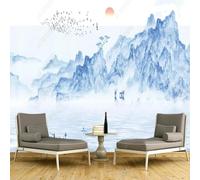 XLMING Abstracto Pintado A Mano Montañas Pájaros Volando Amanecer Barquito 3D Papel Pintado Tapiz Textura de Seda Oficina Comedor Sofá Dormitorio Sala Estar TV Fondo Pantalla-150cm×105cm