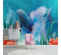 XLMING Abstracto Pintado A Mano Mundo Marino Ballenas Algas Grafitis 3D Papel Pintado Pared Premium Textura Seda Estudio Comedor Vinilos Dormitorio Sofás TV Cocina-400cm×280cm