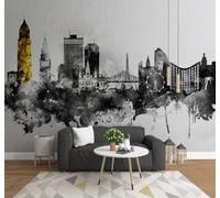 XLMING Abstracto Tinta China Arquitectura Urbana Arte Personalidad Papel Pintado 3D Seda De Lujo Pared Estudio Comedor Sofa Dormitorio Madera Salon Tv Decorativo-400cm×280cm