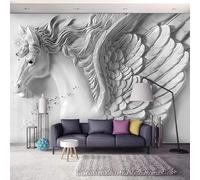 XLMING Abstracto Tridimensional Relieve Yeso Caballo Al Galope Alas 3D Papel Pintado Tapiz Textura de Seda Oficina Comedor Sofá Dormitorio Sala Estar TV Fondo Pantalla-150cm×105cm
