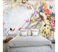 XLMING Acogedor Y Hermoso Pavo Real Peonía Mariposa Pez 3D Papel Pintado Tapiz Textura de Seda Oficina Comedor Sofá Dormitorio Sala Estar TV Fondo Pantalla-300cm×210cm