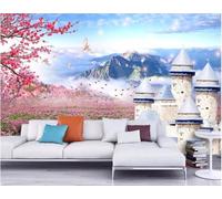 XLMING Acogedora Flor De Ciruelo Lavanda Arquitectura Alpina Papel Pintado 3D Seda De Lujo Pared Estudio Comedor Sofa Dormitorio Madera Salon Tv Decorativo-200cm×140cm