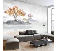 XLMING Acuarela Abstracta Árbol Barco Río Pájaros Papel Pintado 3D Seda De Lujo Pared Estudio Comedor Sofa Dormitorio Madera Salon Tv Decorativo-150cm×105cm