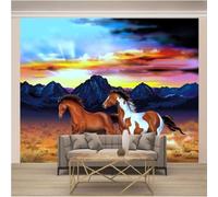 XLMING Amanecer Etéreo Cimas De Montañas Animales Caballo Papel Pintado 3D Seda De Lujo Pared Estudio Comedor Sofa Dormitorio Madera Salon Tv Decorativo-400cm×280cm