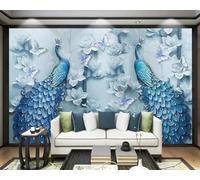 XLMING Animales Azul Pavo Real Flores Mariposas 3D Papel Pintado Lujo Casa Sala Decoración Estar Comedor Sofá Dormitorio TV Fondo de Pared-150cm×105cm