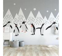 XLMING Animales Pingüinos Abstracto Montañas Estrellas Papel Pintado 3D Seda De Lujo Pared Estudio Comedor Sofa Dormitorio Madera Salon Tv Decorativo-250cm×170cm
