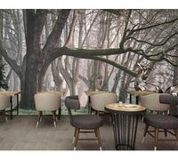 XLMING Árboles Grandes Tridimensionales Del Bosque Alce 3D Papel Pintado Tapiz Textura de Seda Oficina Comedor Sofá Dormitorio Sala Estar TV Fondo Pantalla-350cm×256cm