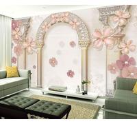 XLMING Arco Creativo Columnas Romanas Flores Rosas 3D Papel Pintado Lujo Casa Sala Decoración Estar Comedor Sofá Dormitorio TV Fondo de Pared-430cm×300cm