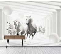 XLMING Arquitectura Geométrica Creativa Esfera Caballo Blanco 3D Papel Pintado Pared Premium Textura Seda Estudio Comedor Vinilos Dormitorio Sofás TV Cocina-250cm×170cm