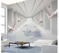 XLMING Arquitectura Tridimensional Pájaros En Vuelo Nubes Blancas Extensión Espacial 3D Papel Pintado Tapiz Textura de Seda Oficina Comedor Sofá Dormitorio Sala Estar TV Fondo Pantalla-200cm×140cm