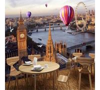 XLMING Arquitectura Urbana Tridimensional Globo Aerostático Puente Sobre Un Río 3D Papel Pintado Tapiz Textura de Seda Oficina Comedor Sofá Dormitorio Sala Estar TV Fondo Pantalla-150cm×105cm