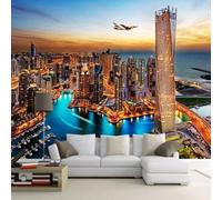 XLMING Arquitectura Urbana Tridimensional Ríos Aviones Paisajes 3D Papel Pintado Pared Premium Textura Seda Estudio Comedor Vinilos Dormitorio Sofás TV Cocina-350cm×256cm