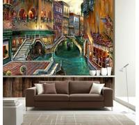 XLMING Arquitectura Urbana Vintage Dibujada A Mano En Tridimensional Río 3D Papel Pintado Lujo Casa Sala Decoración Estar Comedor Sofá Dormitorio TV Fondo de Pared-350cm×256cm