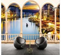 XLMING Arte Ciudad Paisaje Nocturno Arquitectura Arco 3D Papel Pintado Tapiz Textura de Seda Oficina Comedor Sofá Dormitorio Sala Estar TV Fondo Pantalla-150cm×105cm
