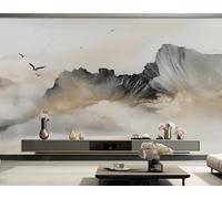 XLMING Arte Creativo Abstracto De Picos Montañosos Y Pájaros Voladores Papel Pintado 3D Seda De Lujo Pared Estudio Comedor Sofa Dormitorio Madera Salon Tv Decorativo-350cm×256cm