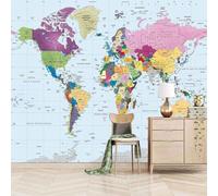 XLMING Arte Creativo Con Un Colorido Mapa Del Mundo 3D Papel Pintado Tapiz Textura de Seda Oficina Comedor Sofá Dormitorio Sala Estar TV Fondo Pantalla-350cm×256cm