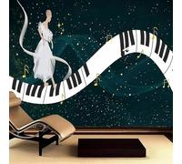 XLMING Arte Música Piano Bailarina Star Line 3D Papel Pintado Pared Premium Textura Seda Estudio Comedor Vinilos Dormitorio Sofás TV Cocina-300cm×210cm