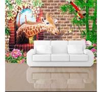 XLMING Arte Pared De Ladrillos Jirafa Bambú Acuarela Flores 3D Papel Pintado Pared Premium Textura Seda Estudio Comedor Vinilos Dormitorio Sofás TV Cocina-350cm×256cm