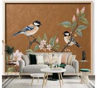 XLMING Aves Azules Ramas Hojas Verdes Flores Fondo Marrón 3D Papel Pintado Tapiz Textura de Seda Oficina Comedor Sofá Dormitorio Sala Estar TV Fondo Pantalla-430cm×300cm